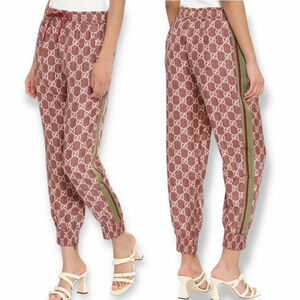Gucci GG Silk Joggers Monogram Supreme Track Pants Red Green Womens Size XS